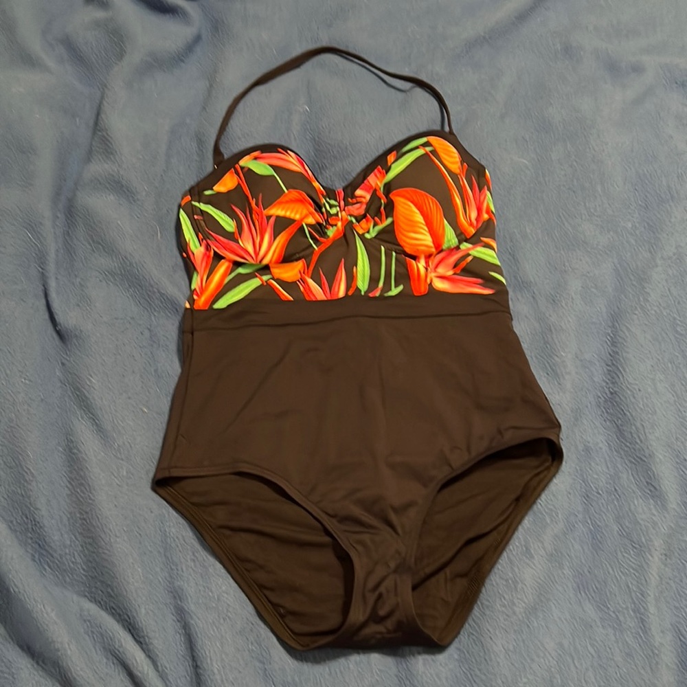 Navy blue and floral pattern. Tommy Bahama one piece swimsuit.